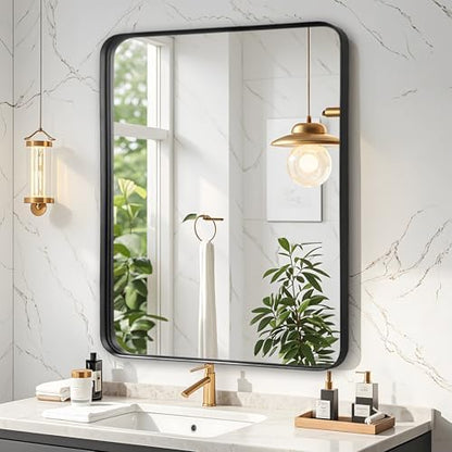 Black Bathroom Vanity Mirror Over Sink 24x30, Small Wall Rectangle Mirror
