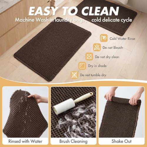 MIULEE Set of 2 Waffle Bathroom Rugs Boho Bath Mat Chocolate 17x24 Inch