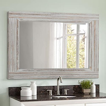 YOSHOOT Hand-Made Wooden Spliced Wall Mirror for Bathroom, Rustic Farmhouse Vanity Mirror, Décor Wall Art, Solid Wood Frame, Vertical or Horizontal Hanging