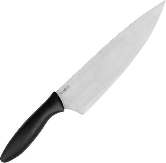 Kershaw 8” Chef’s Knife, Black, 8 Inch Stainless Steel Drop Point Plain Edge Blade, Included Sheath, Comfortable Handle, All Purpose Chef Knife for Meat, Fruit, Vegetables and More