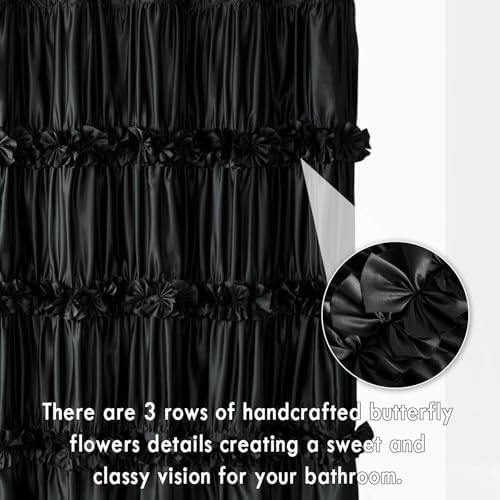 Homechoice Decor Black Ruffle Shower Curtain 60" W x 72" L Stall Size
