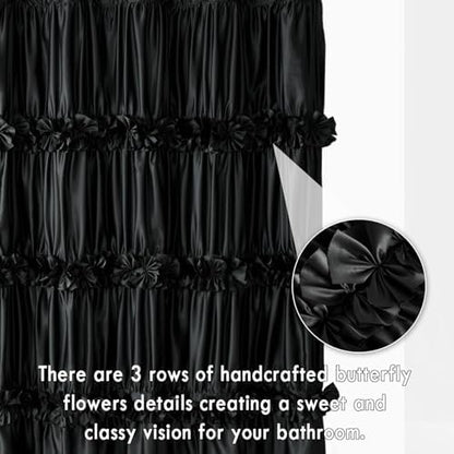 Homechoice Decor Black Ruffle Shower Curtain 60" W x 72" L Stall Size