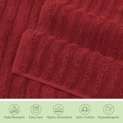 Elegant Comfort 100% Turkish Cotton Corduroy Ribbed Luxury Washcloths 6 Pack Soft 13 x 13 Inch - Higly Absorbent, Durable, Quick Dry, Spa Premium Hotel Quality for Bathroom or Travel, Burgundy