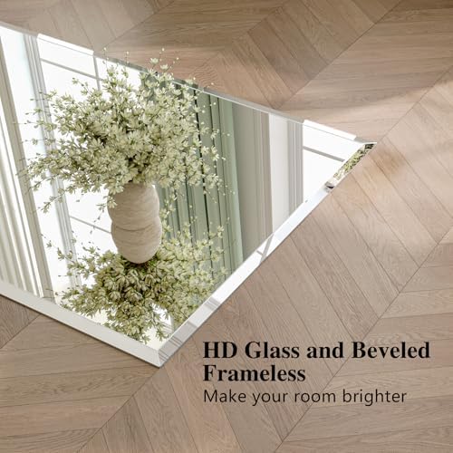 Frameless Bathroom Mirror, 48" x 36" Beveled Wall Mirror