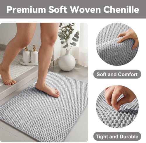 Triohero Bathroom Runner Rug, Long Bath Mat Washable Thin Quick Dry Low Pile Bathroom Runner Rugs 24 x 60 Non Slip, Light Grey 24x60