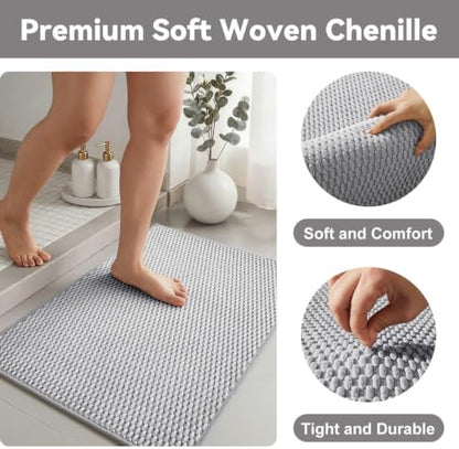 Triohero Bathroom Runner Rug, Long Bath Mat Washable Thin Quick Dry Low Pile Bathroom Runner Rugs 24 x 60 Non Slip, Light Grey 24x60