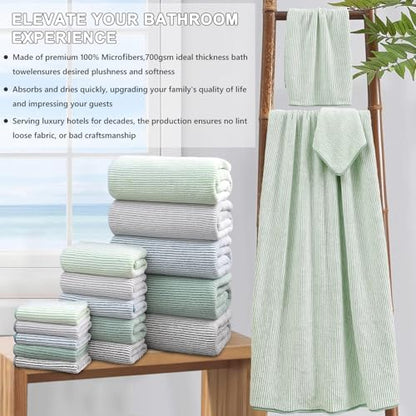 4 Piece Bath Towel Set 35"x70"Oversized Bath Towel for Bathroom Ultra Soft Fluffy Extra Large Bath Sheet Luxury Premium Bathroom Towel Highly Absorbent Quick Dry Shower Towel for Hotel Spa,Green White