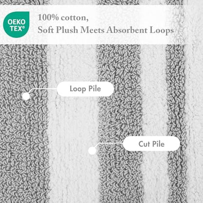 Madison Park Spa Cotton Bath Rug Non-Slip Absorbent Striped, 27 x 45, Grey