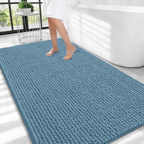 OLANLY Thick Chenille Large Bathroom Rugs Mats 44x32, Airy Blue