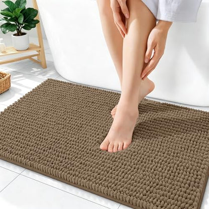 OLANLY Thick Chenille Bathroom Rugs 36x24, Soft Absorbent Bath Mat, Tan