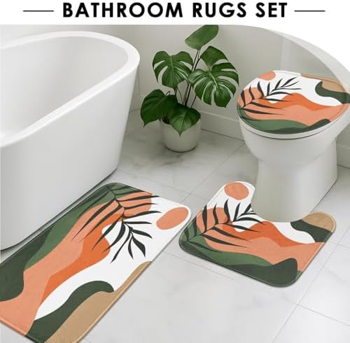 Bathroom Sets with Shower Curtain and Rug 4 Pcs, Boho Sun Mountain