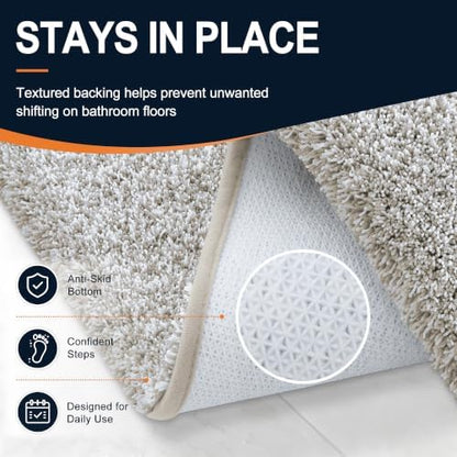 OLANLY Microfiber Bathroom Rugs 47x20, Quick Dry Bath Mat, Greige and White