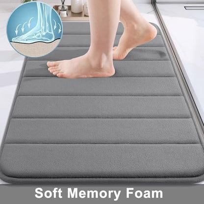 Buganda Memory Foam Bath Mat, 47" x 32", Ultra Soft and Non-Slip Bathroom Rugs, Water Absorbent and Machine Washable Bath Rug Runner for Bathroom, Shower, and Tub, Grey