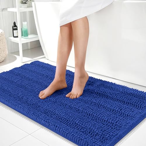 OLANLY Thick Bathroom Runner Rugs 44x24, Chenille Bath Rugs, Royal Blue
