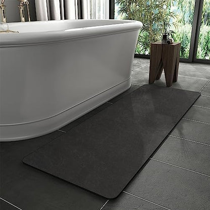 MontVoo -Bath Mat Rug-Rubber Backing Non Slip Quick Dry Absorbent Thin Bathroom Rugs Fit Under Door-Faux Suede Surface Bathroom Floor Mats-Shower Rug for in Front of Bathtub Shower Dark Grey 24"X70"
