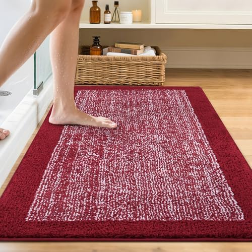 48x32 Large Bathroom Rugs Non Slip Washable, Soft Absorbent Bath Mat Red