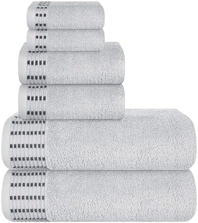 BELIZZI HOME Ultra Soft 6 Pack Cotton Towel Set, Contains 2 Bath Towels 28x55 inch, 2 Hand Towels 16x24 inch & 2 Wash Cloths 12x12 inch, Ideal Everyday use, Compact & Lightweight - Light Grey