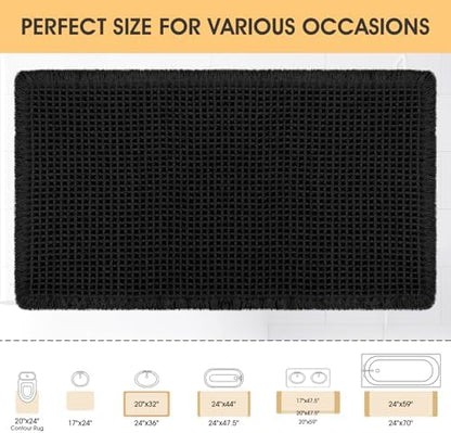 IM HOME Waffle Bath Mat Black 32"x20", Boho Woven Modern Bath Mat Rugs, Absorbent Non Slip Bathroom Rugs, Soft Washable Bath Rugs with Tassels for Bathroom, Bedroom, Kitchen, Shower, Tub