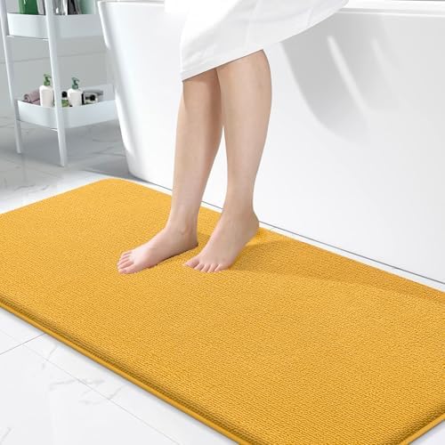 OLANLY Memory Foam Bathroom Runner Rugs 47x24, Long Bath Mat, Golden Yellow