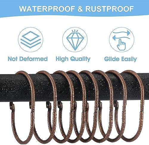 Goowin Shower Curtain Rings, 12 Pcs Shower Curtain Hooks, Oval Snap Shower Rings for Curtain, Metal Shower Curtain Rings Rust Proof, Glide Smoothly Shower Hooks for Shower Curtain Rod (Bronze)