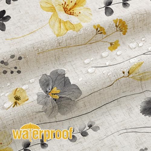 Gibelle Yellow Linen Watercolor Floral Fabric Shower Curtain, 72x72