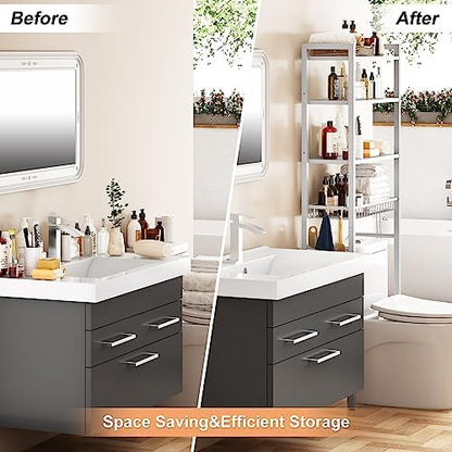 Kalrin Over-The-Toilet Storage Rack, 4-Tier Bathroom Organizer Shelf Over Toilet with Adjustable Shelf and Basket, Freestanding Space Saver Bathroom Shelves Above Toilet for Room (Pure White)