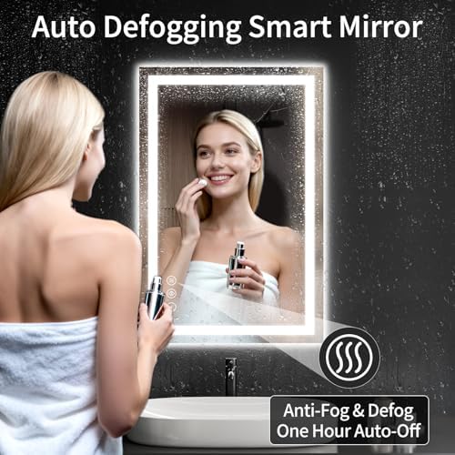 24"x36" LED Bathroom Mirror with Lights, Dimmable, Anti-Fog, Lighted Bathroom Vanity Mirror for Wall, Backlit + Front Lit, Memory Function, Shatter-Proof, Tempered Glass