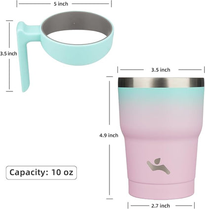 Konokyo 10 oz Tumbler with Handle and 2 Straw 2 Lid, Insulated Water Bottle Stainless Steel Vacuum Cup Reusable Travel Mug,Gum