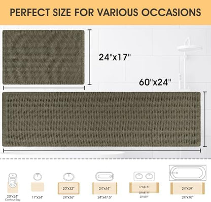 IM HOME Upgrade Waffle Bath Mat Set 2 Piece, Greyish Green, Boho Bathroom Rugs Absorbent Non Slip, Ultra Soft Bathroom Mat, Machine Washable Knit Bath Rugs with Herringbones for Bathroom, Kitchen