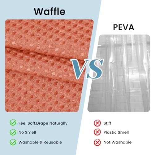 SORTTO No Hook Waffle Shower Curtain with Snap in Liner Set, 71x74, Coral
