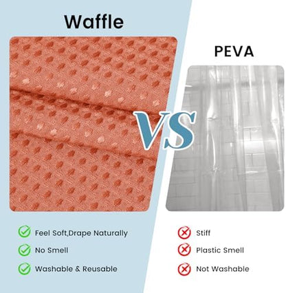 SORTTO No Hook Waffle Shower Curtain with Snap in Liner Set, 71x74, Coral