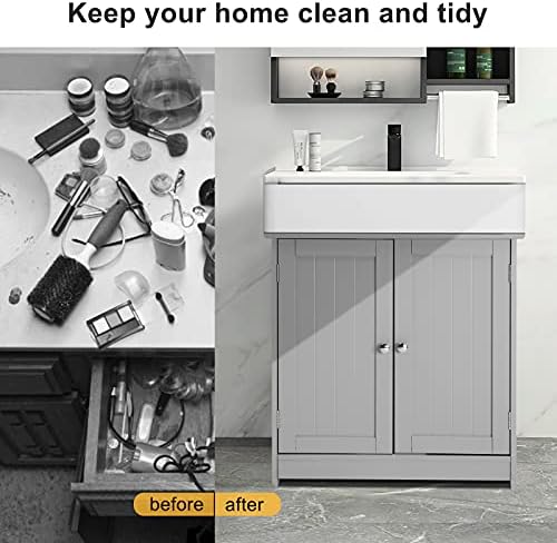 Bonnlo Pedestal Under Sink Storage Bathroom Vanity with 2 Doors Traditional Bathroom Cabinet Space Saver Organizer 23 5/8" x 11 7/16" x 23 5/8" (L x W x H) (Grey)