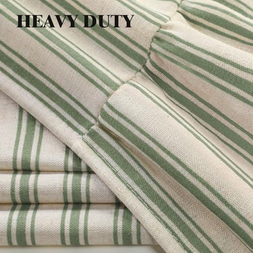 Farmhouse Shower Curtain Ruffle Linen Cream-Green Stripe 60"W x 72"L