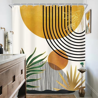 Mid Century Boho Abstract Modern Sun Minimalist Bathroom Shower Curtain Set