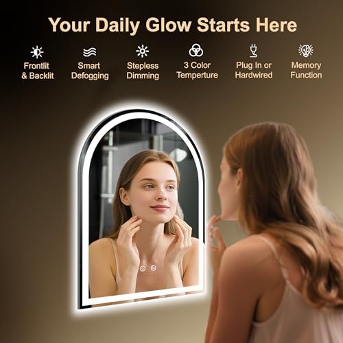 Arched LED Lighted Bathroom Mirror with Lights 24"x32"Smart Anti-Fog