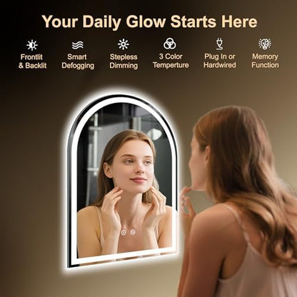 Arched LED Lighted Bathroom Mirror with Lights 24"x32"Smart Anti-Fog