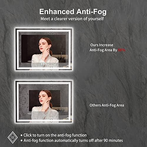 LED Mirror for Bathroom, 48x36 Inch Gradient Front and Backlit Bathroom Mirror, 3 Colors Dimmable CRI>90 Double Lights, IP54 Enhanced Anti-Fog, Hanging Plates Wall Mount LED Vanity Mirror