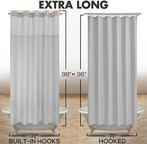River Dream Extra Long No Hook Shower Curtain with Snap-in Liner, Gray