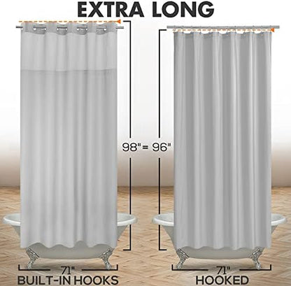 River Dream Extra Long No Hook Shower Curtain with Snap-in Liner, Gray