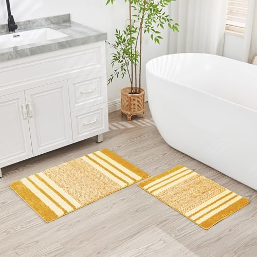 CozeCube Harvest Gold Striped 36"x24" Non Slip Washable Bath Mat