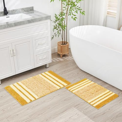 CozeCube Harvest Gold Striped 36"x24" Non Slip Washable Bath Mat