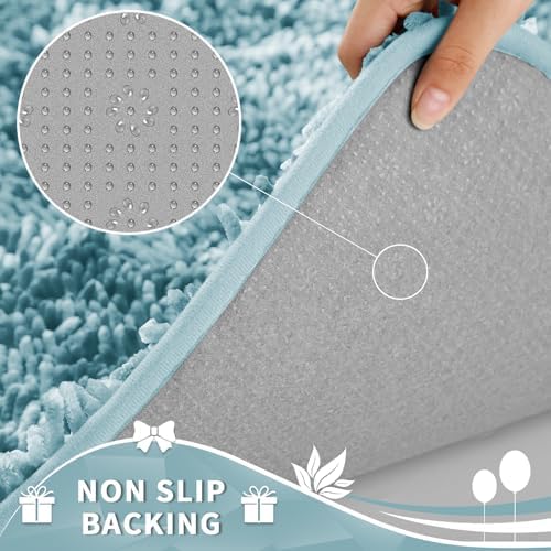 Yimobra Toilet Rugs U Shaped Washable, Extra Thick Soft Absorbent Chenille Contour Bathroom Rugs for Toilet 24x20 Inch, Quick Dry Non Slip Toilet Mat for Bath Floor, Greyish Blue