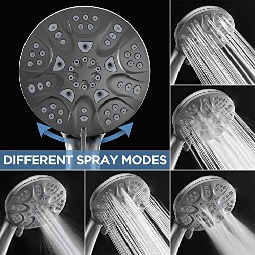 6-Mode High Pressure Handheld Shower Head Set, Consumer Reports Recommended HOPOPRO High Flow Hand Held Showerhead with 59 Inch Hose Bracket Teflon Tape Rubber Washers