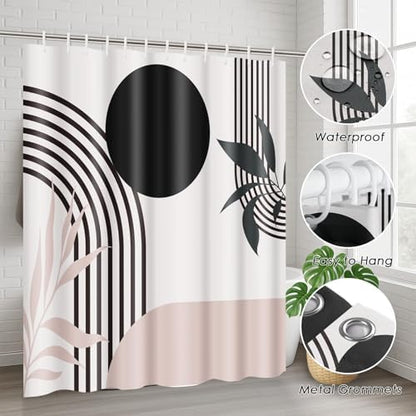 Bathroom Sets with Shower Curtain and Rugs, 4 Pcs, Mid Boho