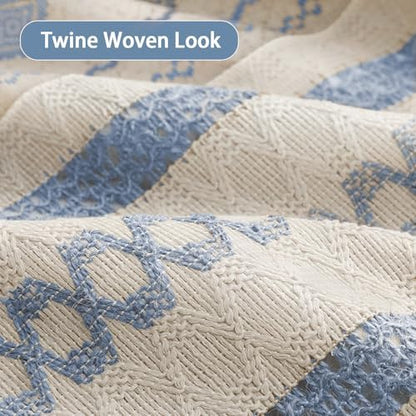 Light Blue Boho Linen Shower Curtain,72" W x 72" L