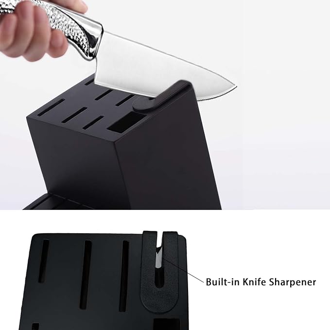 Knife Sets for Kitchen with Block, 14 Piece High Carbon Stainless Steel Knife Block Set with Built-in Sharpener, Professional Kitchen Knife Set, Hammered Pattern Hollowed Handle Design