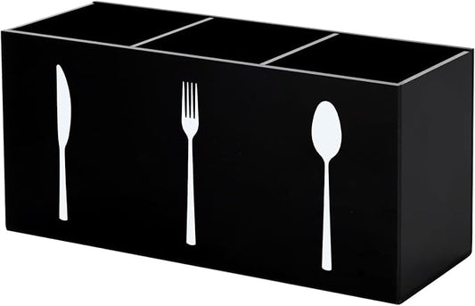 Hxezoc Black Acrylic Cutlery Storage Organizer, Plastic Silverware Caddy 3 Section Tableware Holder for Kitchen Indoor Outdoor Decoration Supplies
