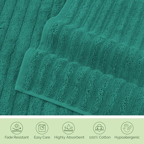 Elegant Comfort 100% Turkish Cotton Corduroy Ribbed Luxury Soft 2 Pack Bath Towels 27 x 54 Inch - Ultra Plush, Absorbent, Quick Dry, Hotel Spa Quality Towels for Bathroom Essentials, Turquoise