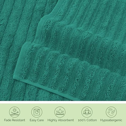 Elegant Comfort 100% Turkish Cotton Corduroy Ribbed Luxury Soft 2 Pack Bath Towels 27 x 54 Inch - Ultra Plush, Absorbent, Quick Dry, Hotel Spa Quality Towels for Bathroom Essentials, Turquoise