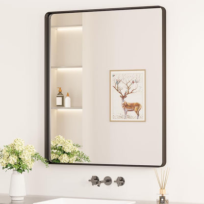 Keonjinn 30 x 36 Inch Black Bathroom Mirror, Tempered Glass Vanity Mirror